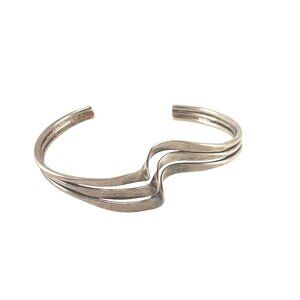 Sterling Silver Wave Cuff Adjustable Wave Design Cuff Bracelet